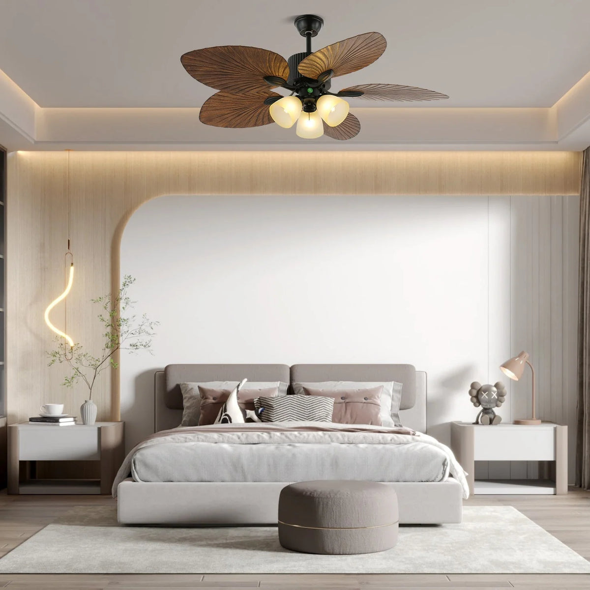 Ceiling Fan With Light | Tropical Wood-Grain Blades & Remote Control | 6-Speed
