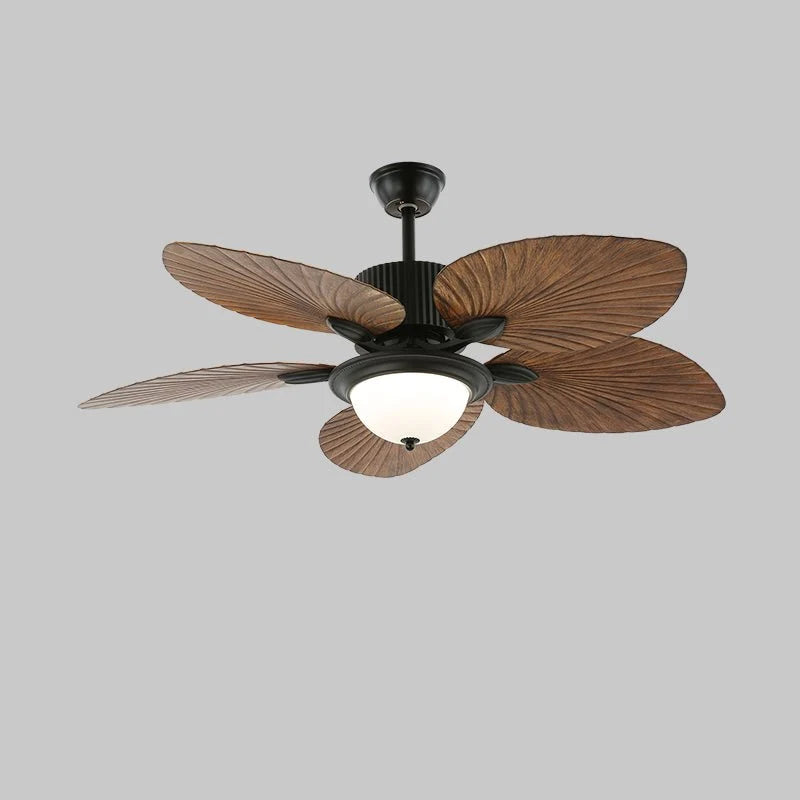 Ceiling Fan With Light | Tropical Wood-Grain Blades & Remote Control | 6-Speed