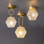 Ceiling Lamp | Diamond-Pattern Gold Finish & Integrated LED | Compact Profile