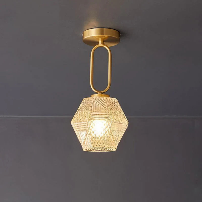 Ceiling Lamp | Diamond-Pattern Gold Finish & Integrated LED | Compact Profile