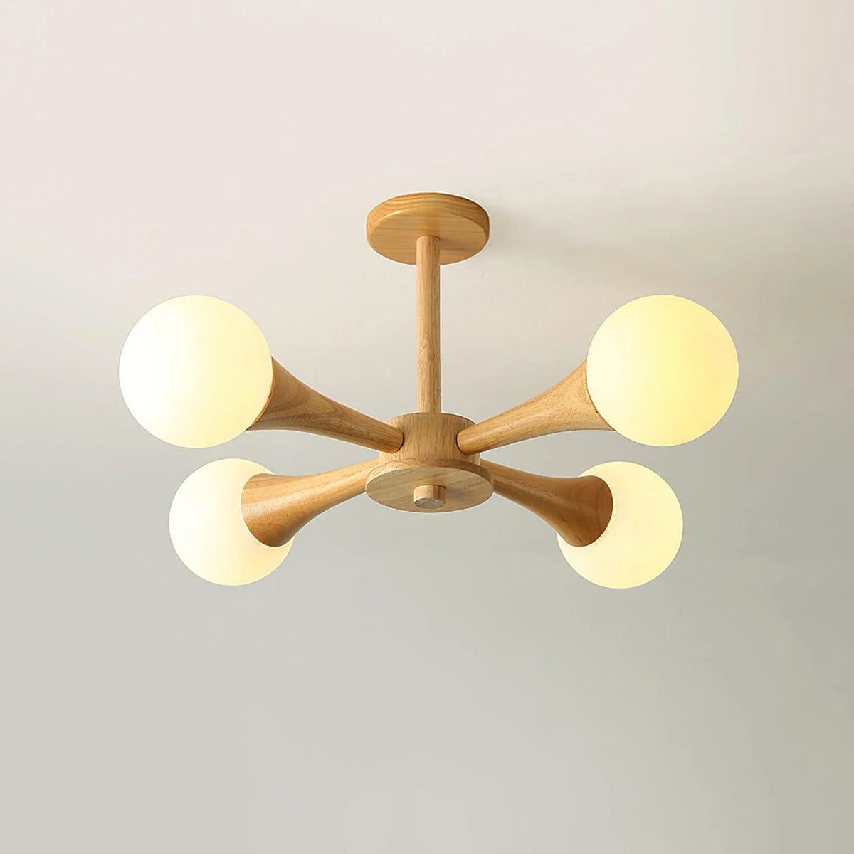 Ceiling Lamp | Wood & Glass 3-5 Heads | 50 cm Diameter