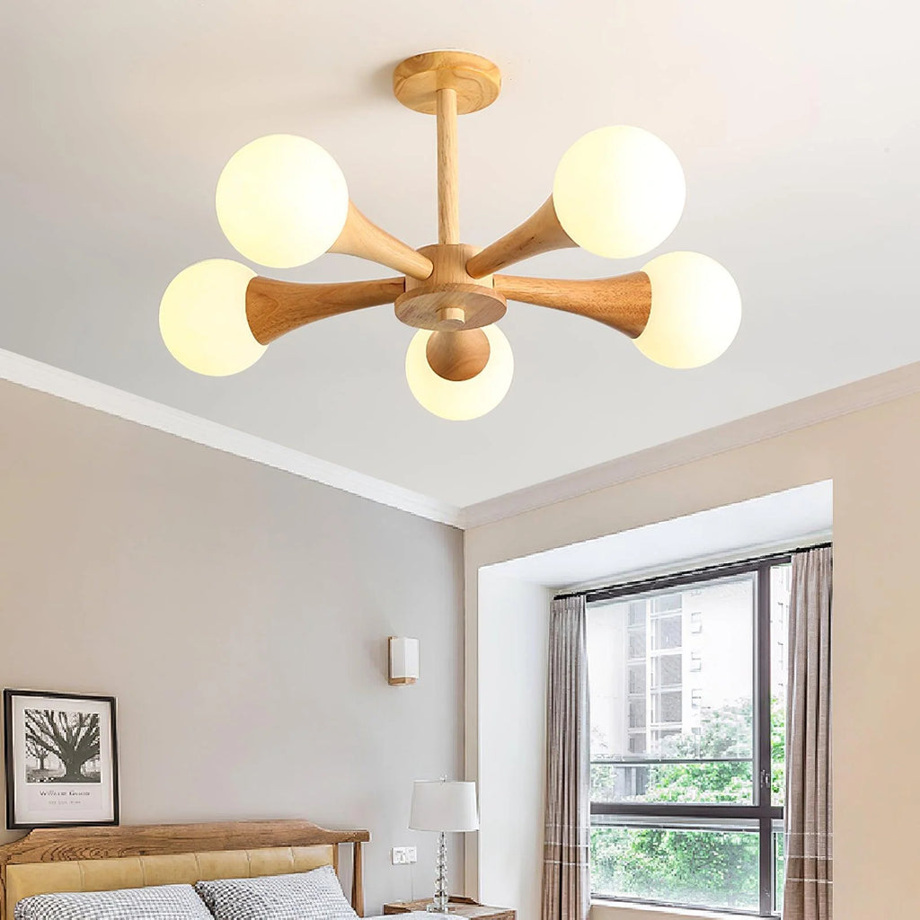 Ceiling Lamp | Wood & Glass 3-5 Heads | 50 cm Diameter