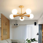 Ceiling Lamp | Wood & Glass 3-5 Heads | 50 cm Diameter