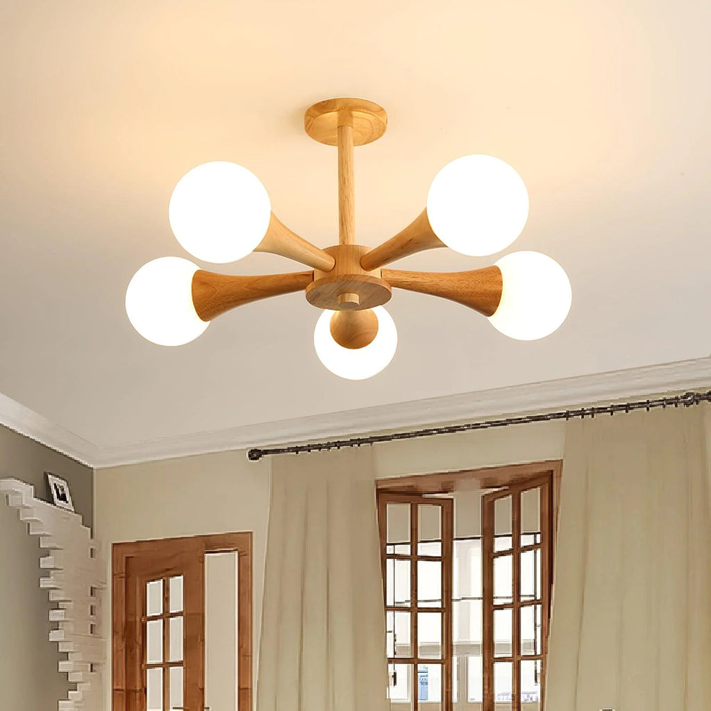 Ceiling Lamp | Wood & Glass 3-5 Heads | 50 cm Diameter