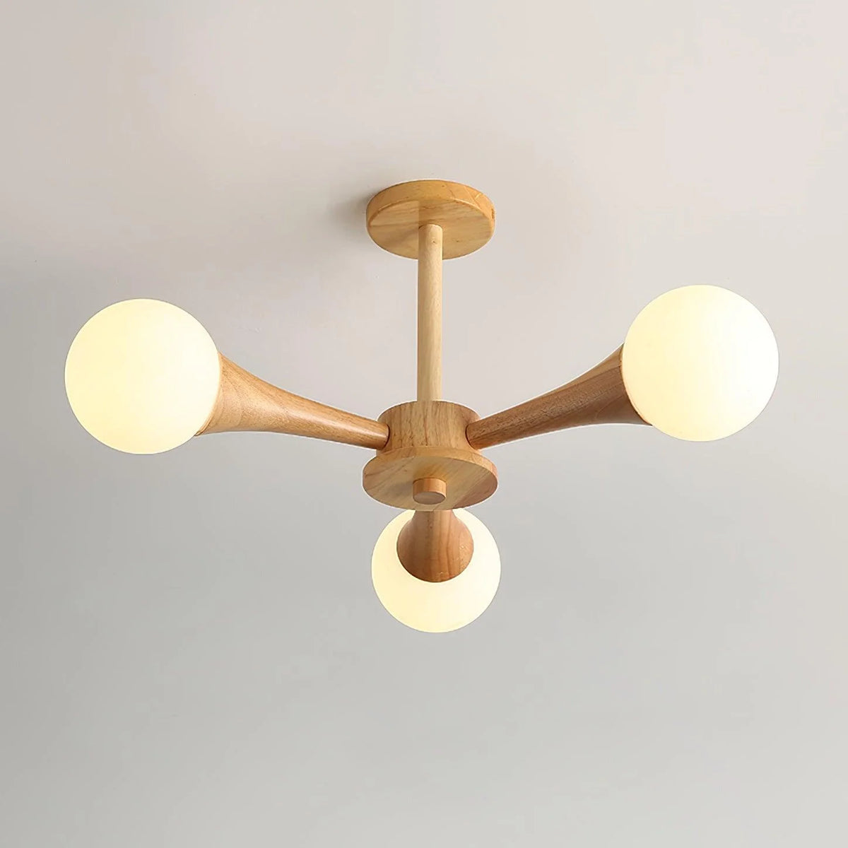 Ceiling Lamp | Wood & Glass LED-Compatible | 3–5 Heads