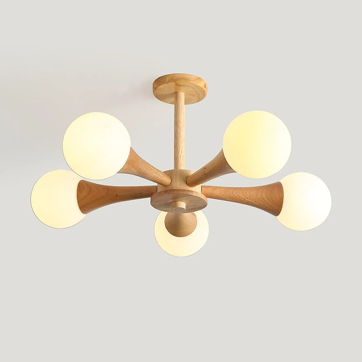 Ceiling Lamp | Wood & Glass LED-Compatible | 3–5 Heads