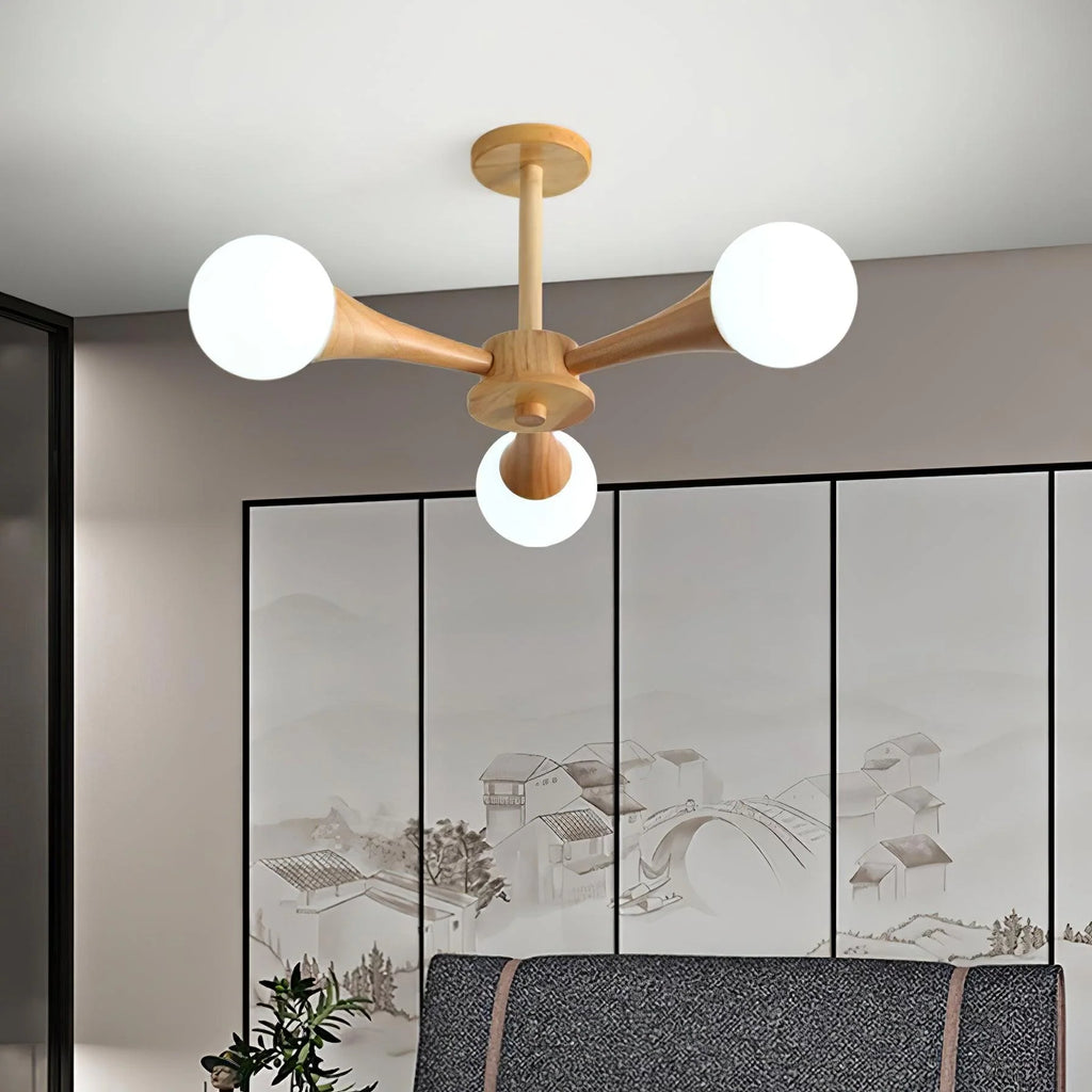 Ceiling Lamp | Wood & Glass LED-Compatible | 3–5 Heads