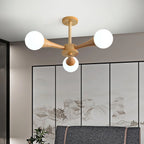 Ceiling Lamp | Wood & Glass LED-Compatible | 3–5 Heads