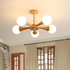 Ceiling Lamp | Wood & Glass LED-Compatible | 3–5 Heads