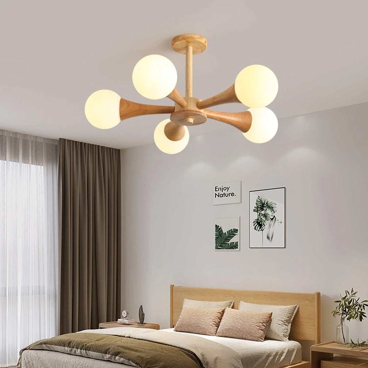 Ceiling Lamp | Wood & Glass LED-Compatible | 3–5 Heads