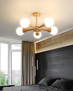 Ceiling Lamp | Wood & Glass LED-Compatible | 3–5 Heads