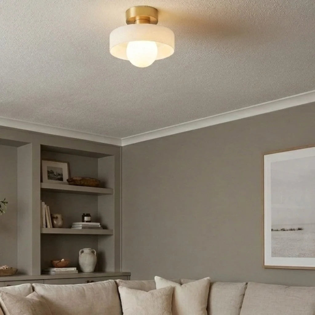 Ceiling Light | Bauhaus Disc Shade & Glass Globe | Semi-Flush Mount