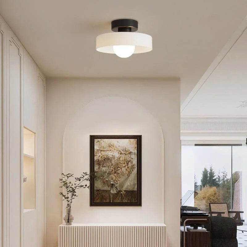 Ceiling Light | Bauhaus Disc Shade & Glass Globe | Semi-Flush Mount