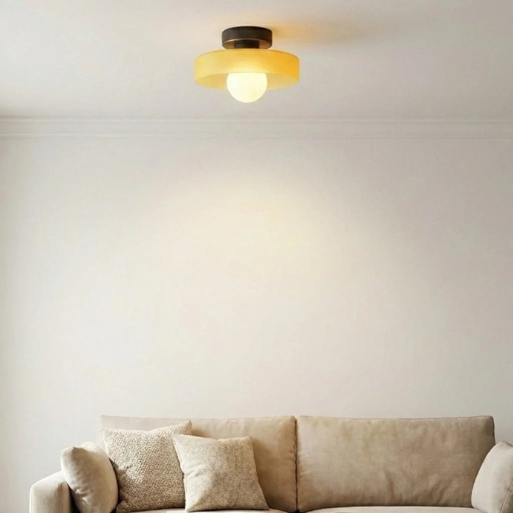 Ceiling Light | Bauhaus Disc Shade & Glass Globe | Semi-Flush Mount