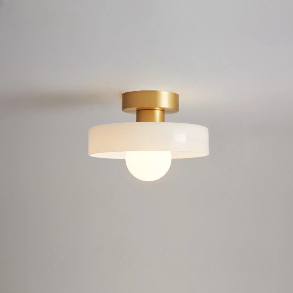 Ceiling Light | Bauhaus Disc Shade & Glass Globe | Semi-Flush Mount