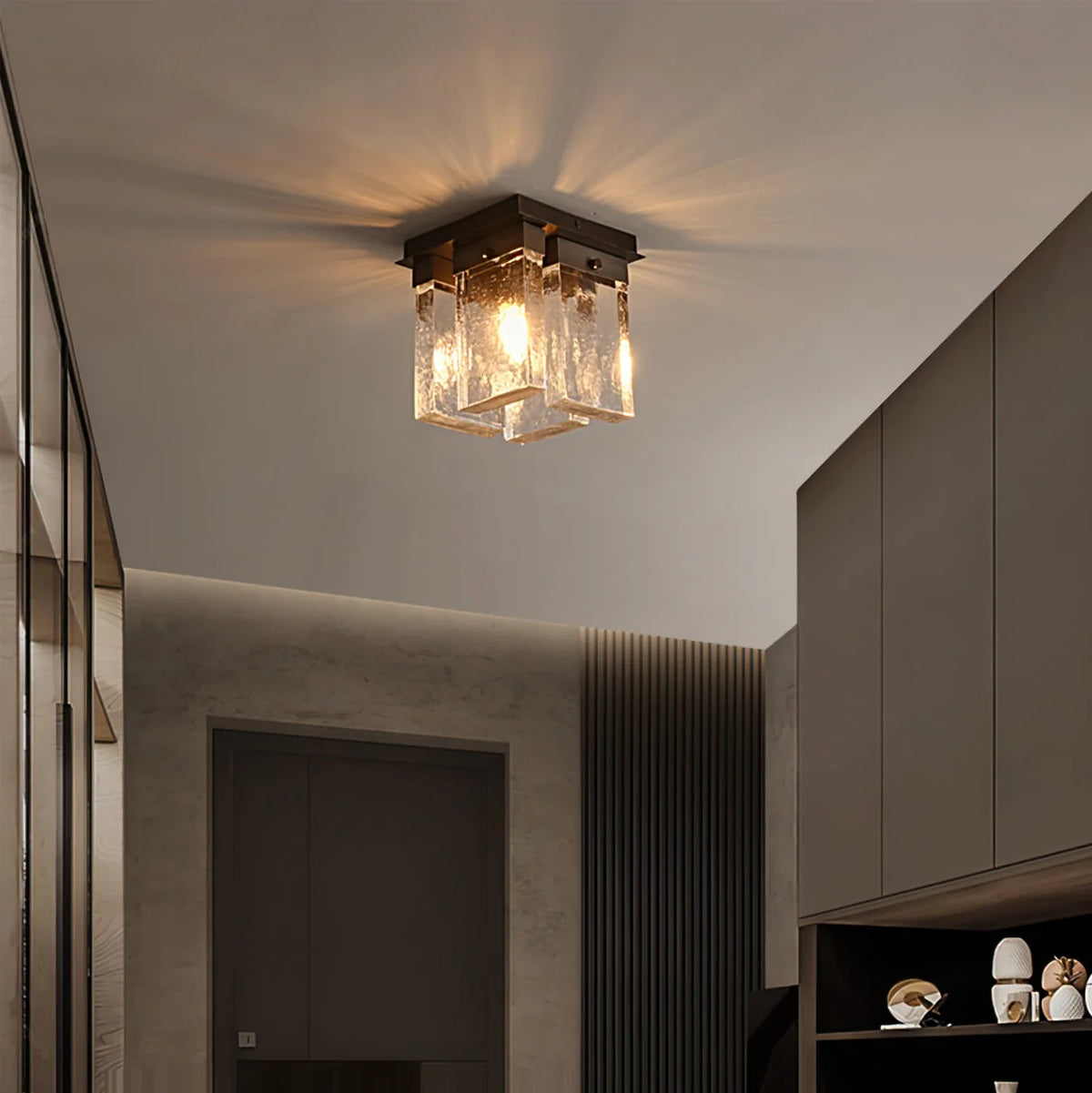 Ceiling Light | Brass Frame & Textured Opal Glass | Ø 20 cm