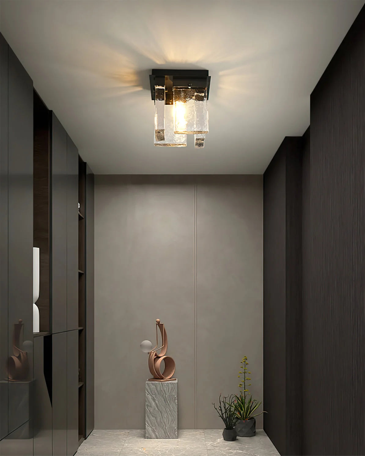 Ceiling Light | Brass Frame & Textured Opal Glass | Ø 20 cm