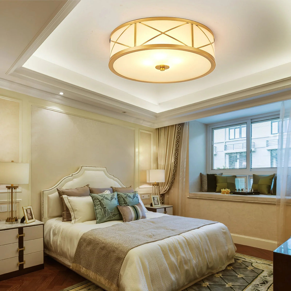 Ceiling Light | Brass & Glass Shade | 3- Or 4-Light
