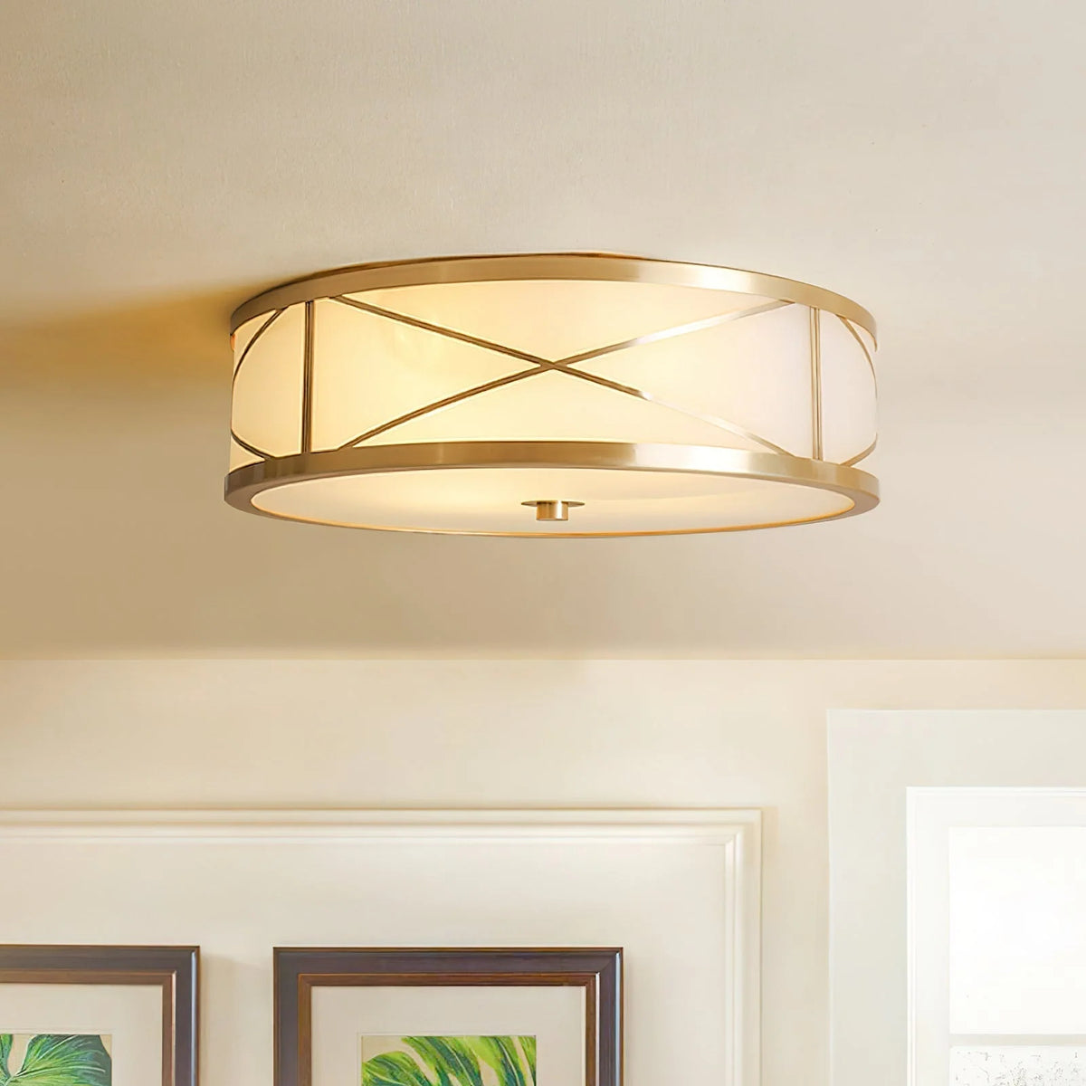 Ceiling Light | Brass & Glass Shade | 3- Or 4-Light
