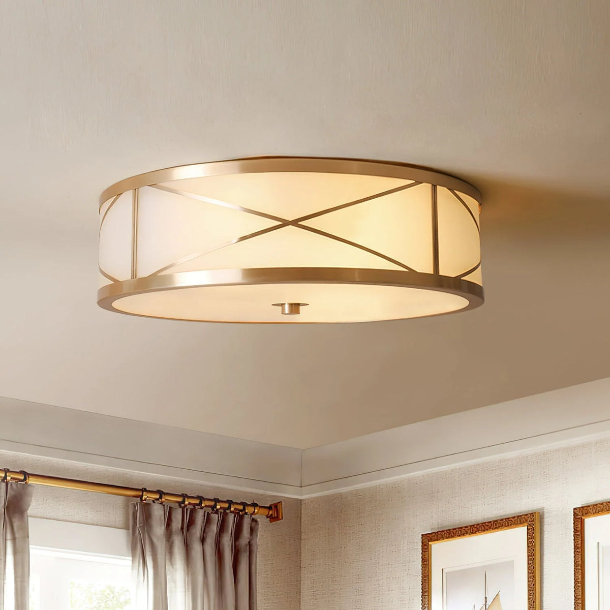 Ceiling Light | Brass & Glass Shade | 3- Or 4-Light