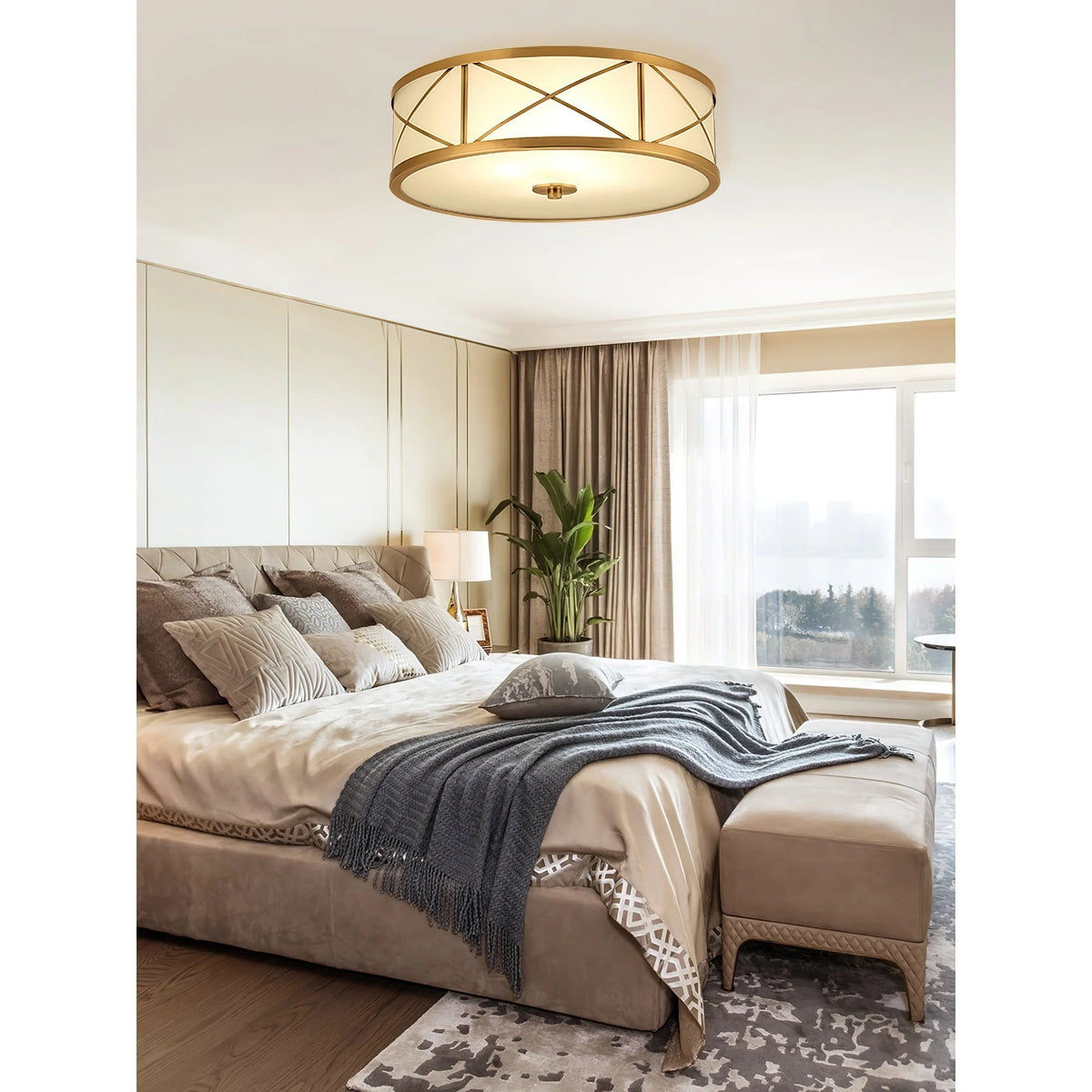 Ceiling Light | Brass & Glass Shade | 3- Or 4-Light