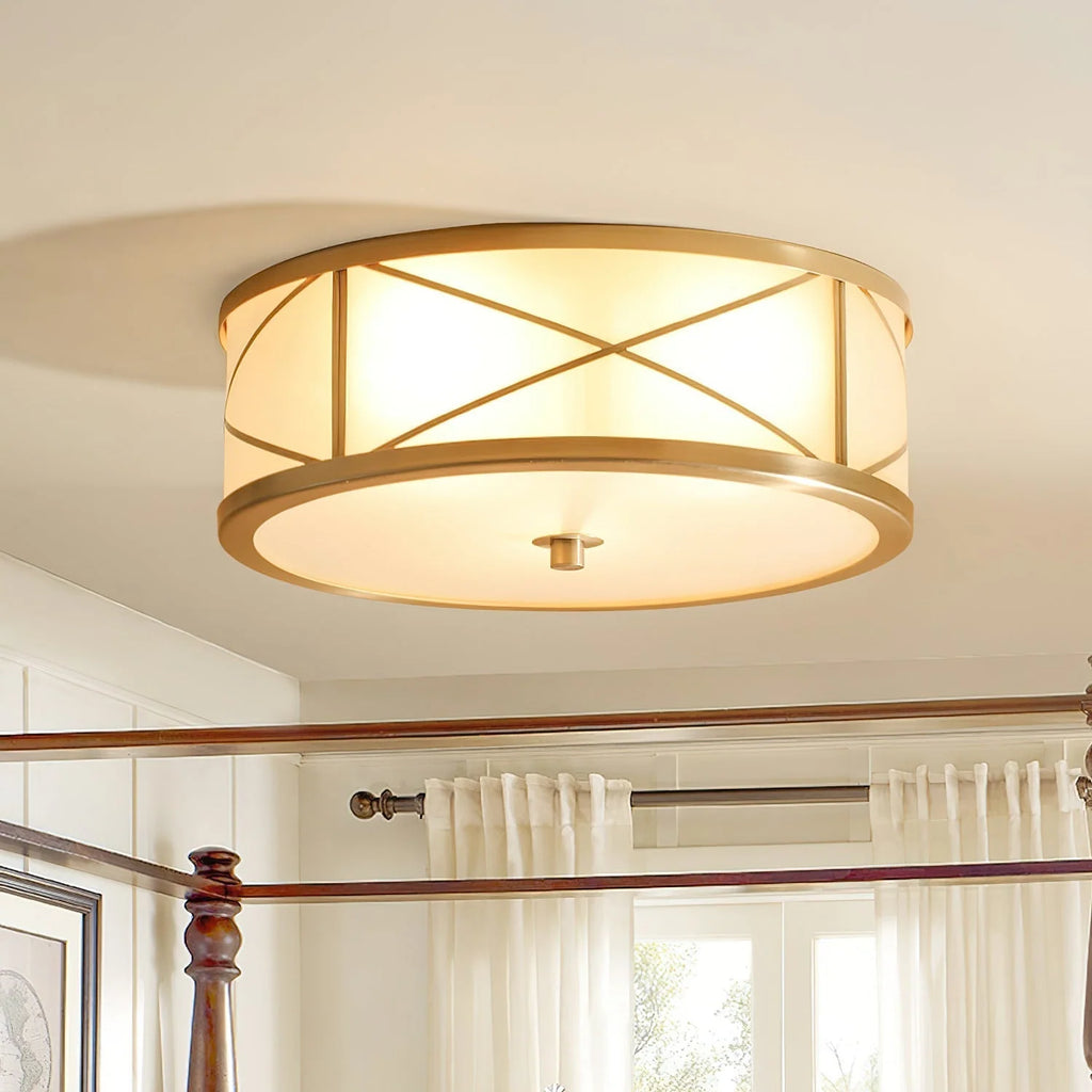 Ceiling Light | Brass & Glass Shade | 3- Or 4-Light