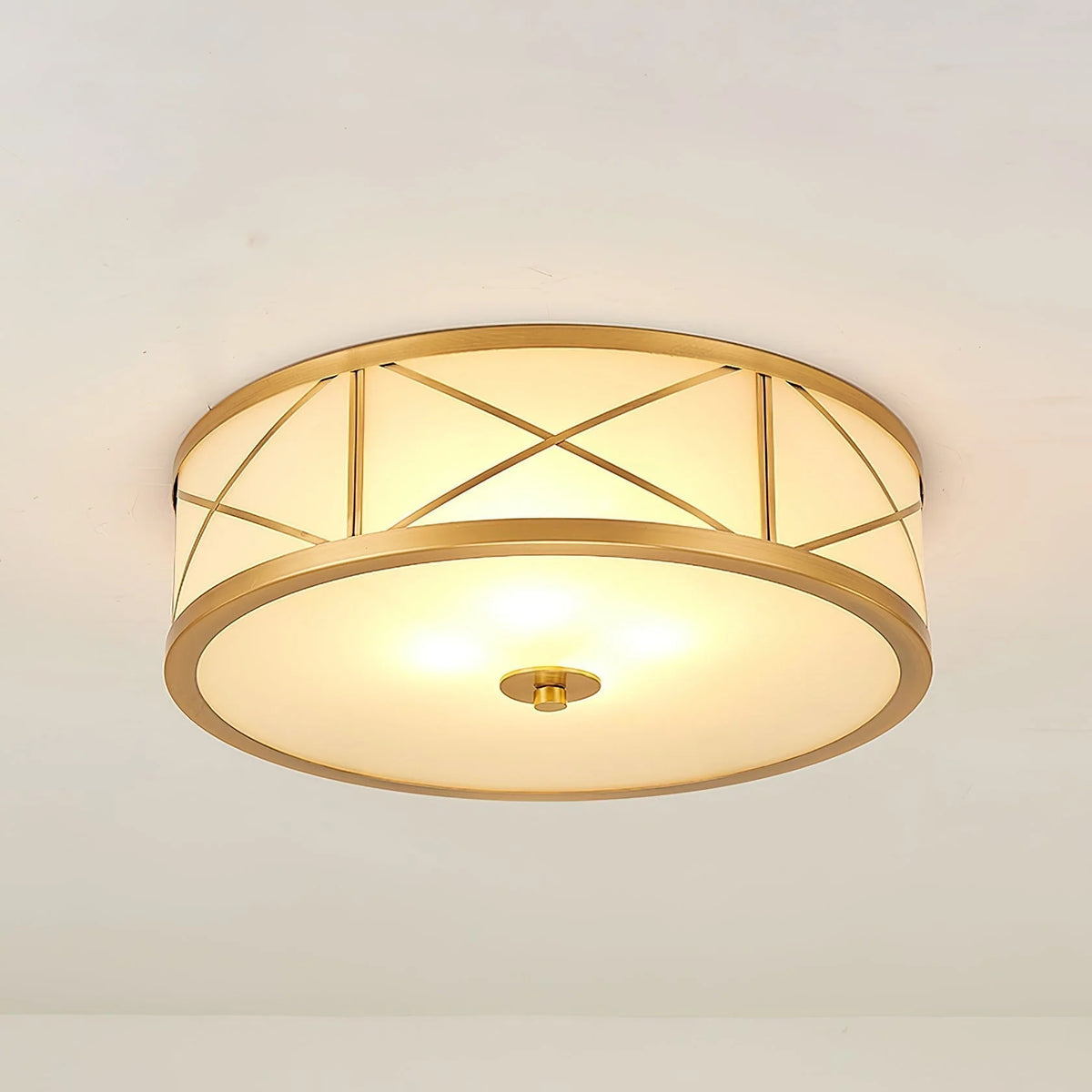 Ceiling Light | Brass & Glass Shade | 3- Or 4-Light
