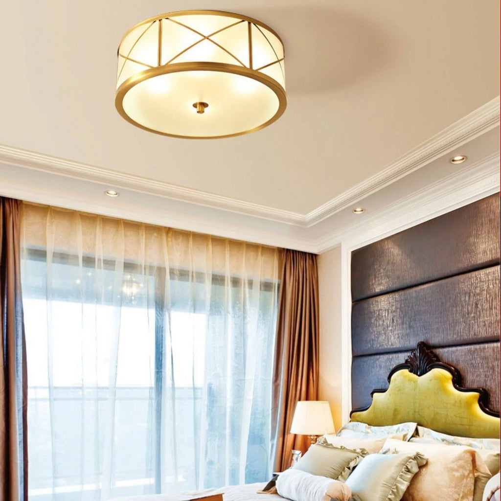Ceiling Light | Brass & Glass Shade | 3- Or 4-Light