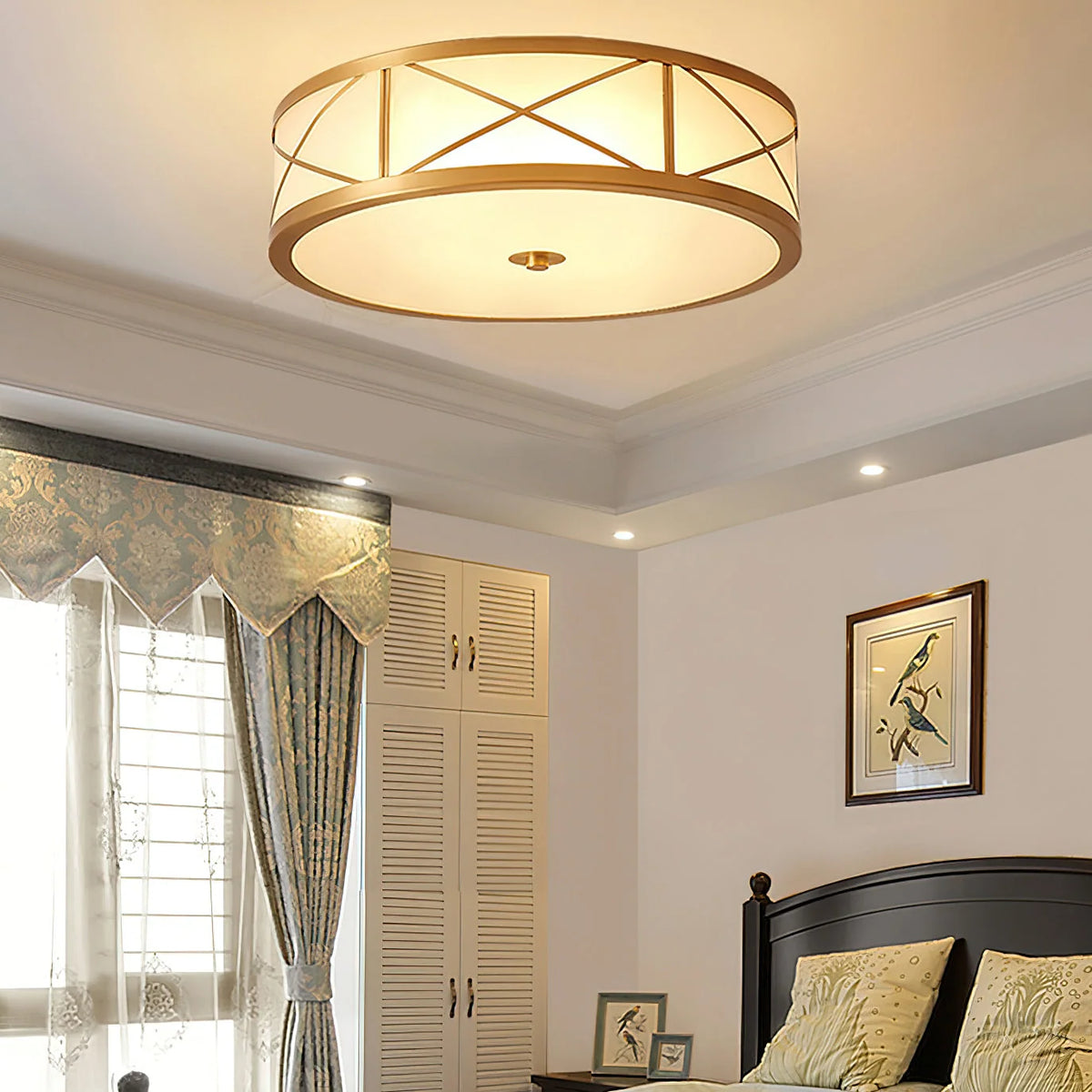 Ceiling Light | Brass & Glass Shade | 3- Or 4-Light