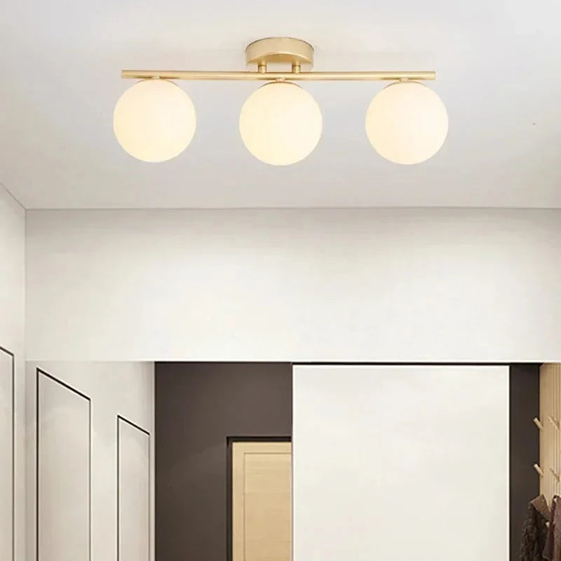 Ceiling Light | Glass Globe & Gold Accents | Warm White