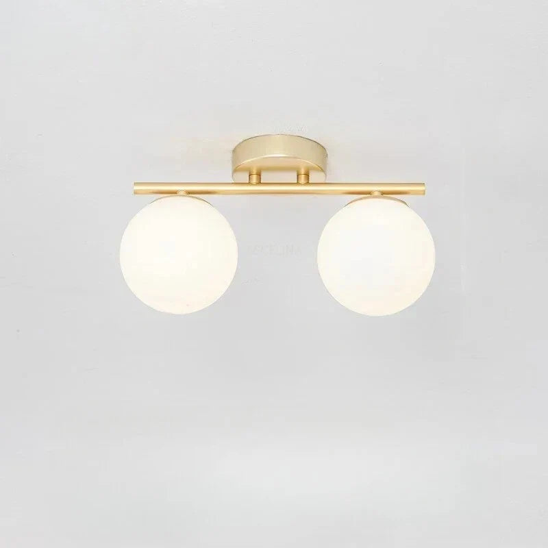 Ceiling Light | Glass Globe & Gold Accents | Warm White