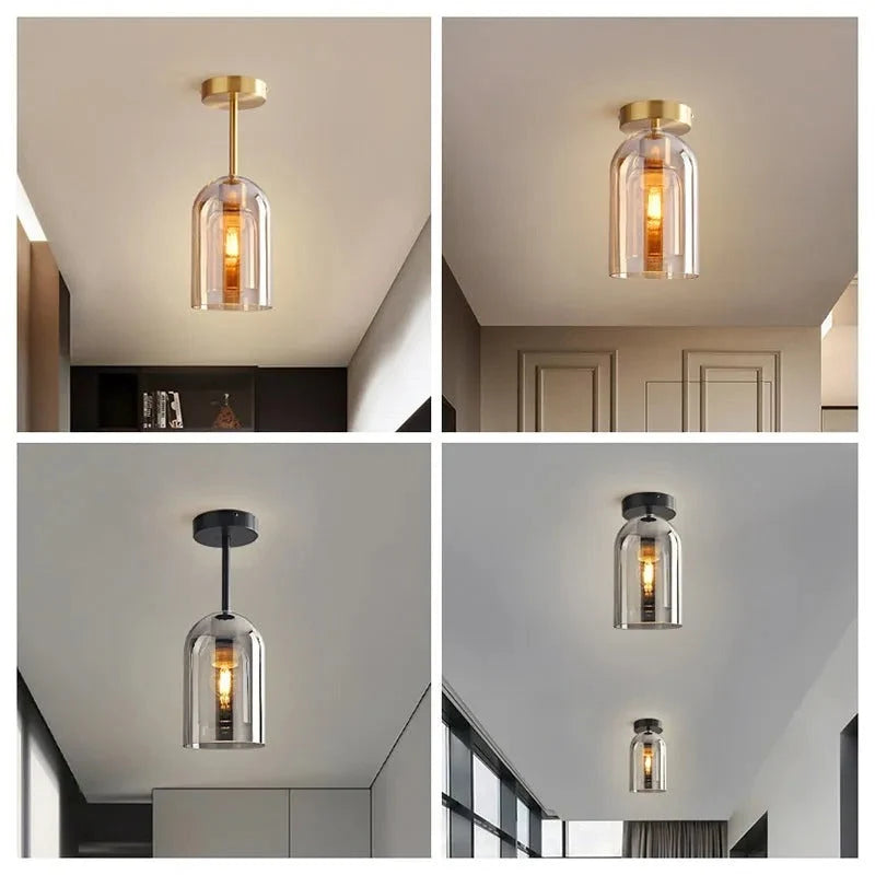 Ceiling Light | Glass Shade & Copper Fixture | Includes 3-Color LED Bulb