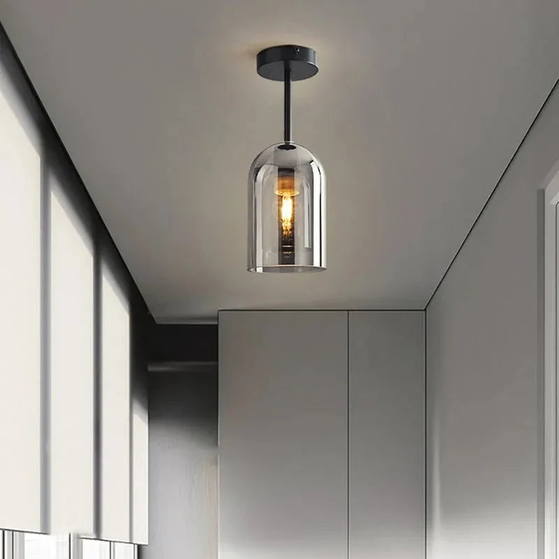 Ceiling Light | Glass Shade & Copper Fixture | Includes 3-Color LED Bulb