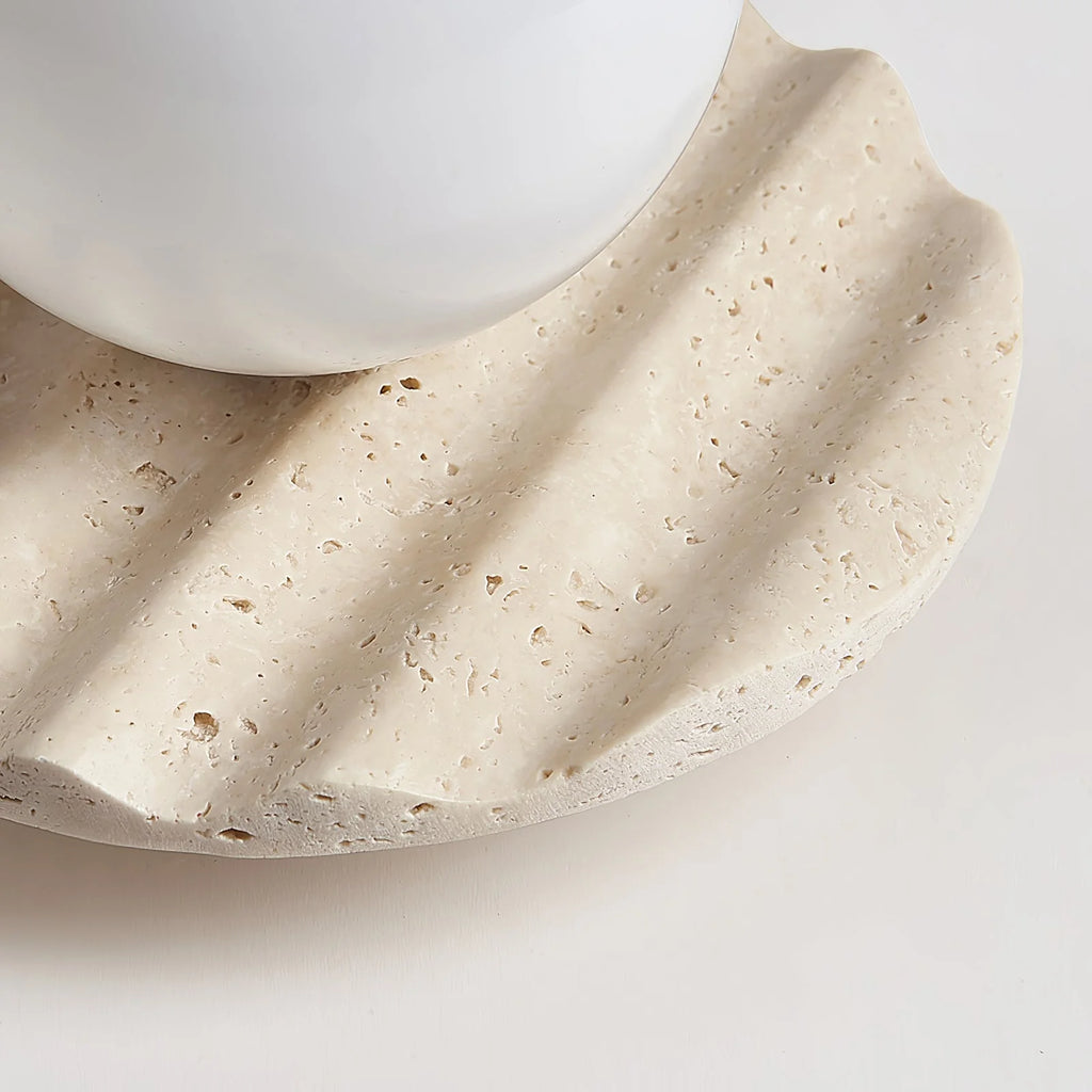 Ceiling Light | Hand-Carved Travertine Wave & Opal Glass