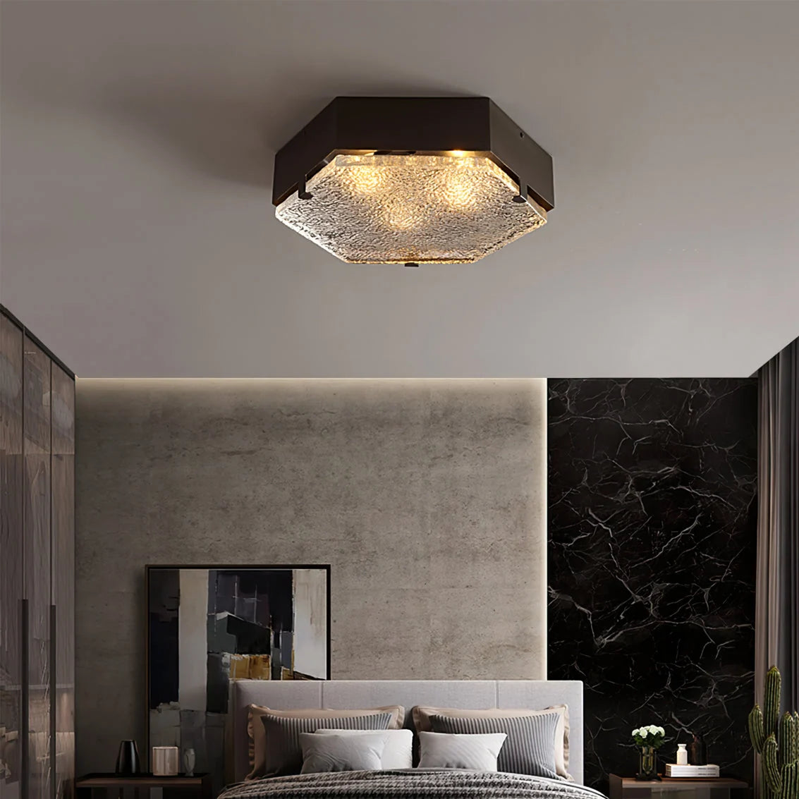 Ceiling Light | Hexagonal Opal Glass & Copper Finish