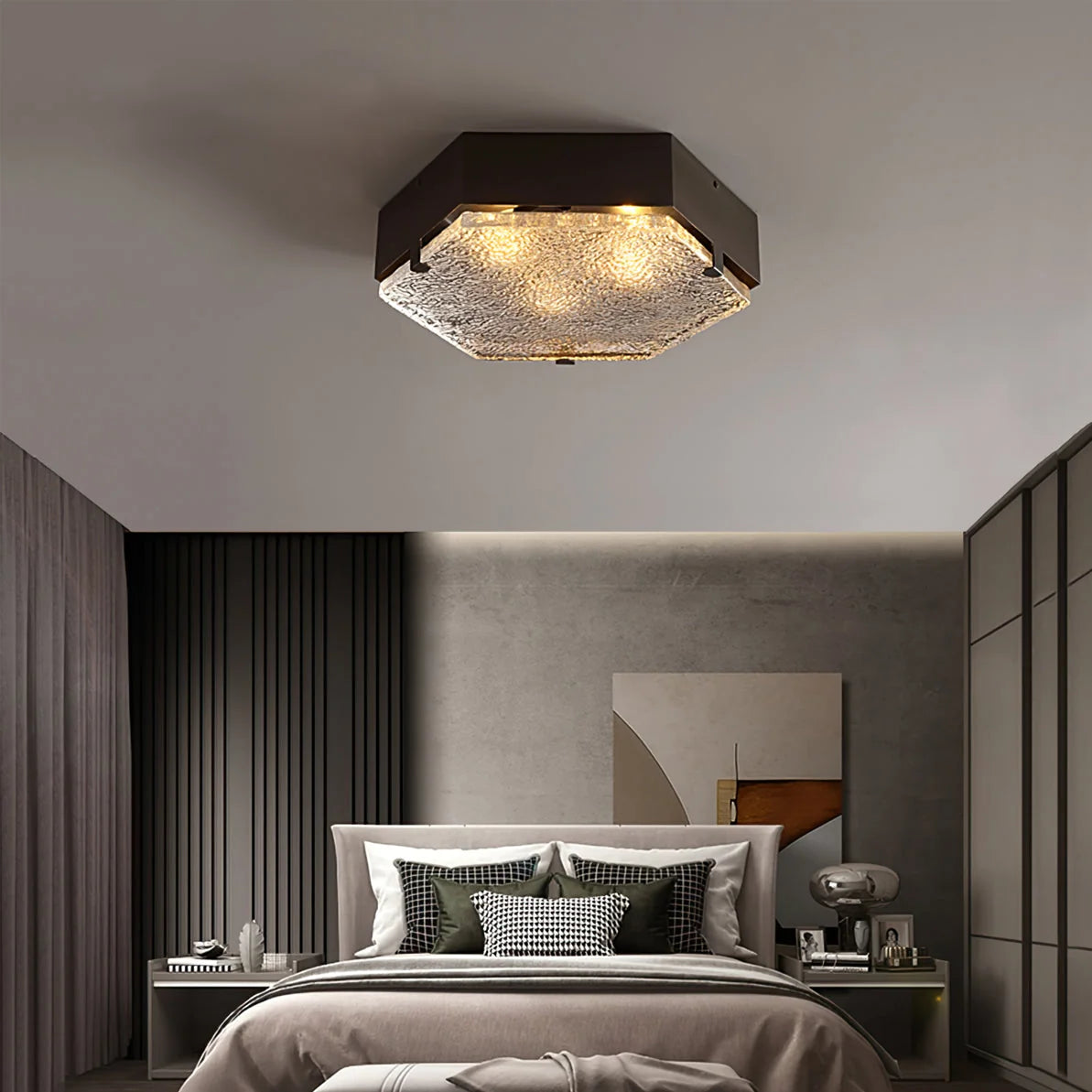 Ceiling Light | Hexagonal Opal Glass & Copper Finish