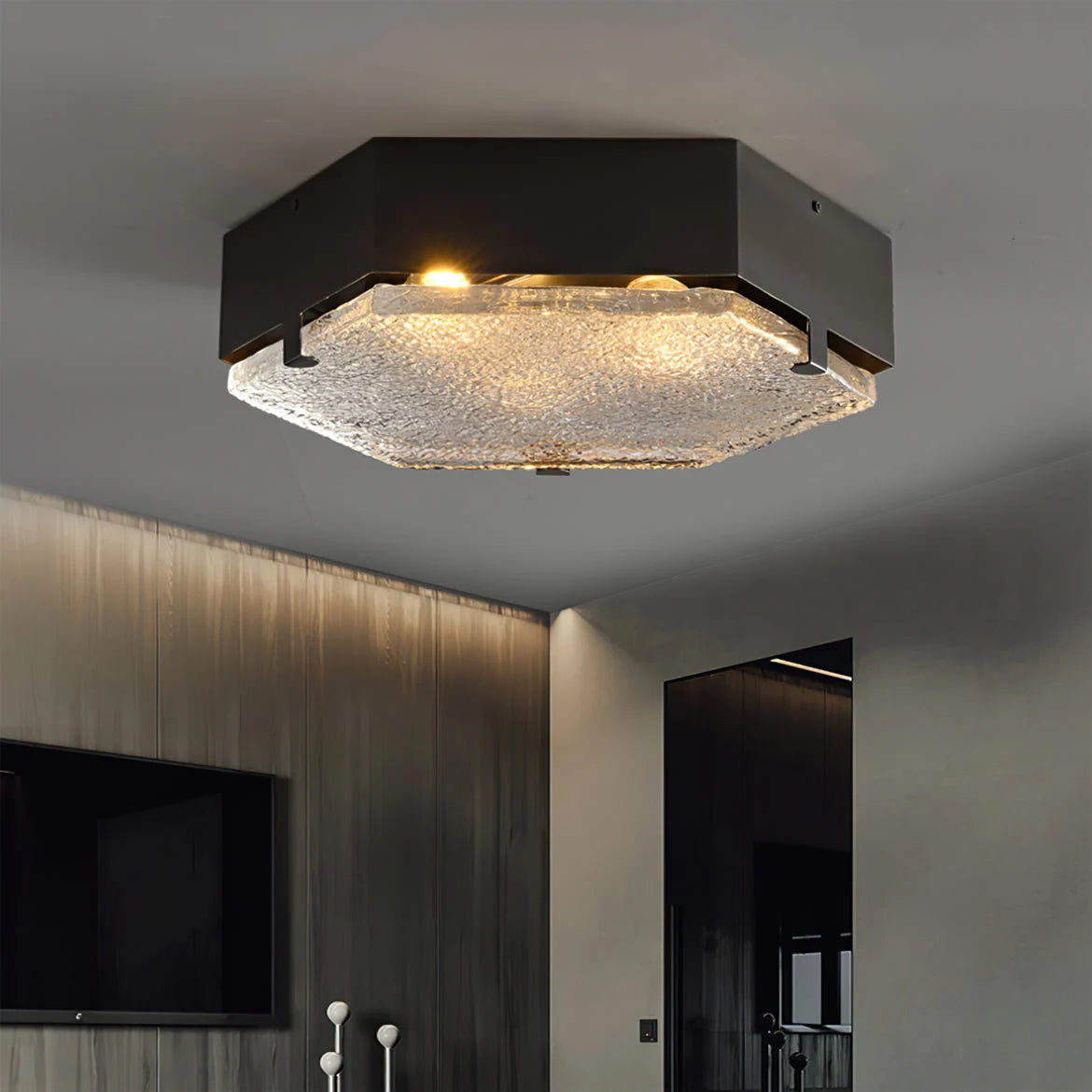 Ceiling Light | Hexagonal Opal Glass & Copper Finish