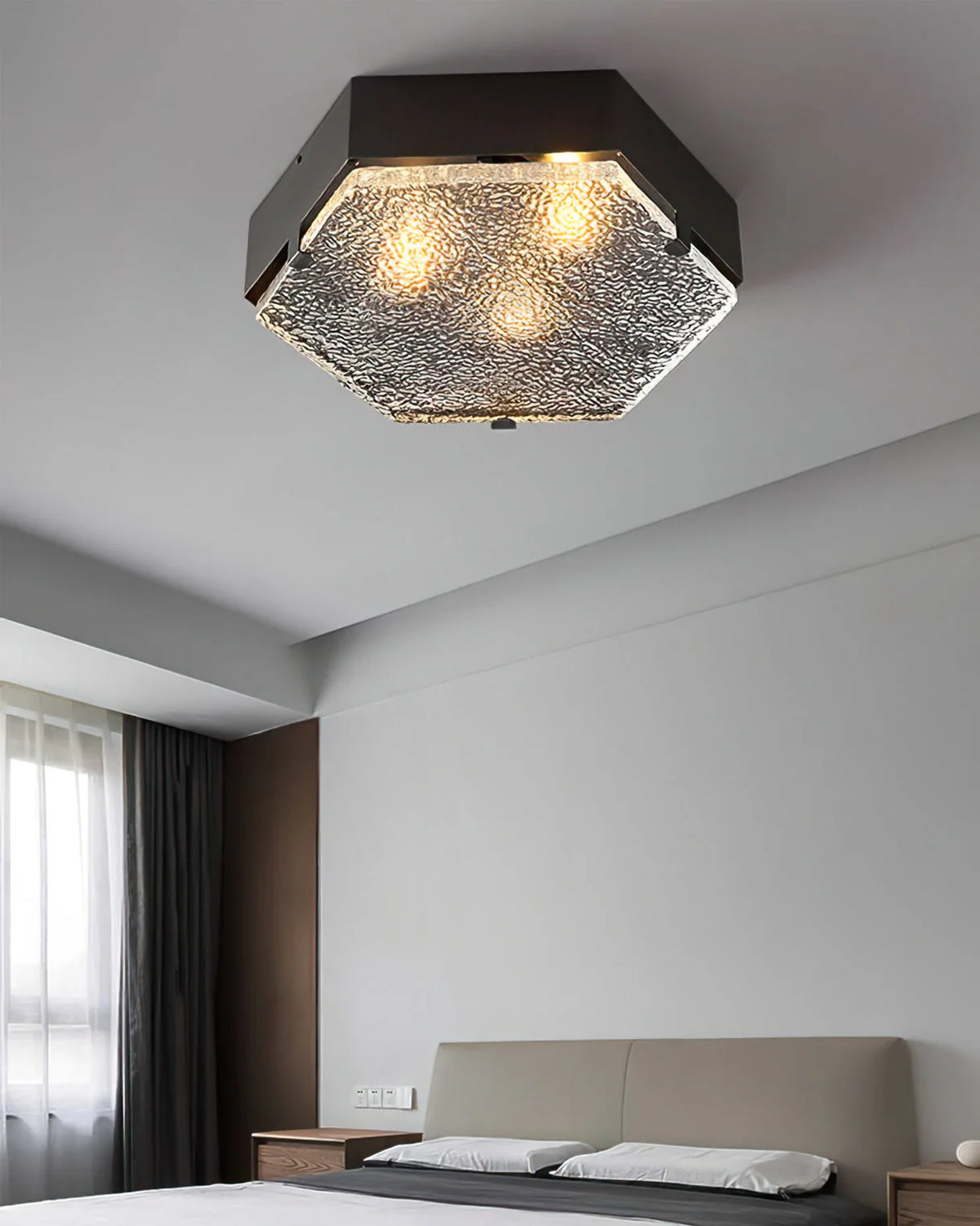 Ceiling Light | Hexagonal Opal Glass & Copper Finish
