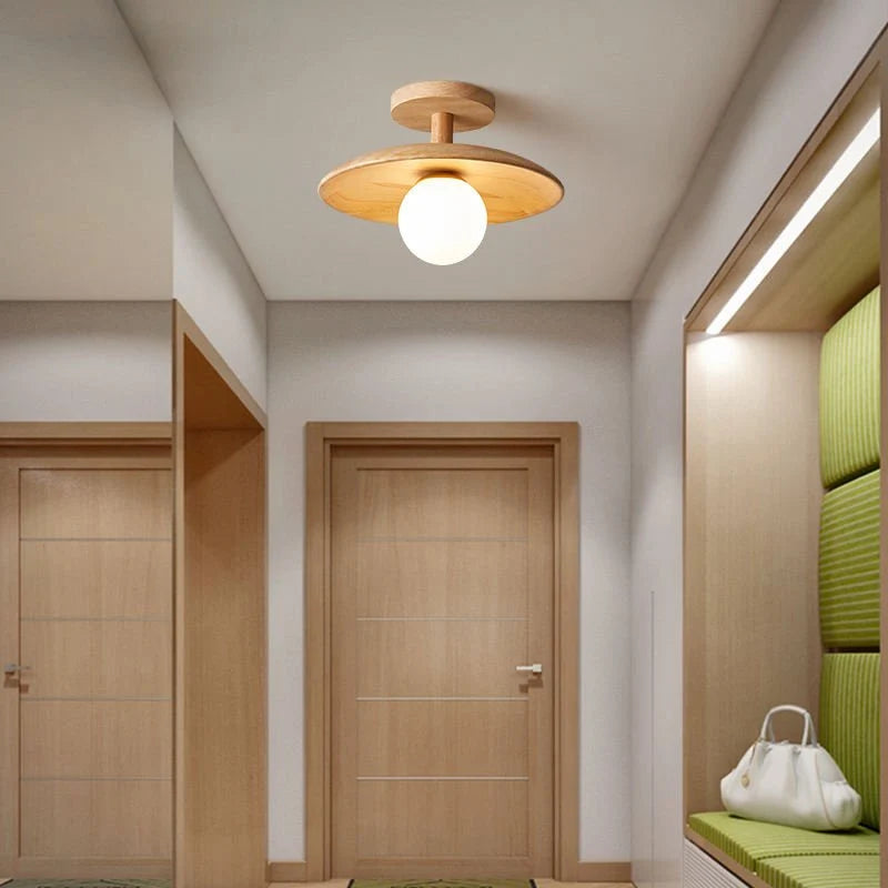 Ceiling Light | Japanese Minimalist Wood & Iron | E27 Socket
