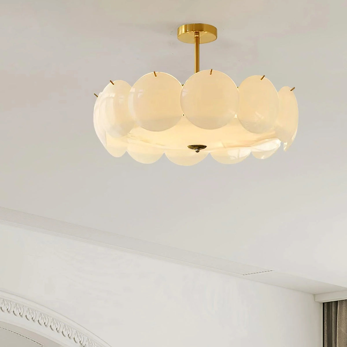 Ceiling Light | Layered Glass Disc Shades & Brass Finish | Semi-Flush