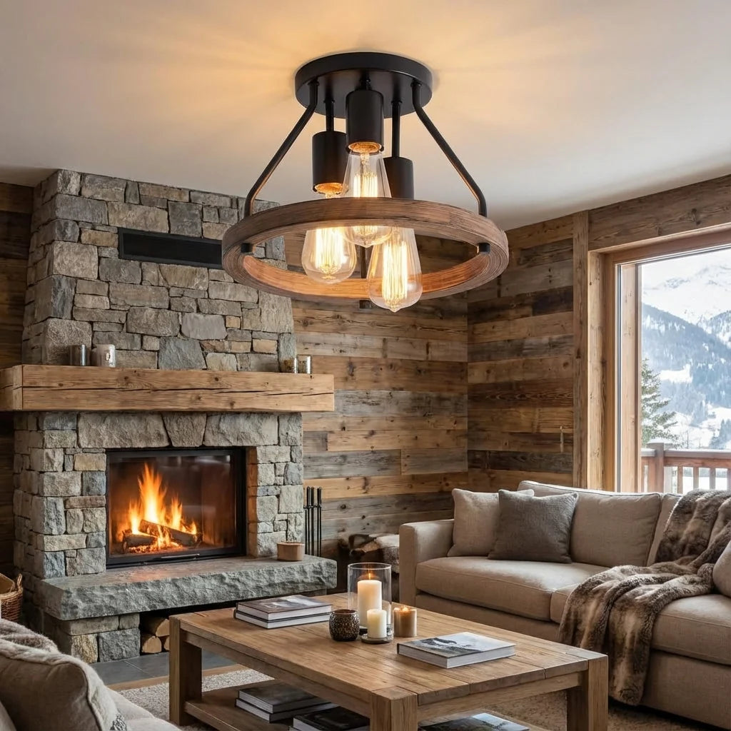 Ceiling Light | Rustic Wood & Metal | Adjustable 3-Light