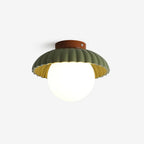 Ceiling Light | Scalloped Metal Shade & Opal Glass Globe | Flush-Mount