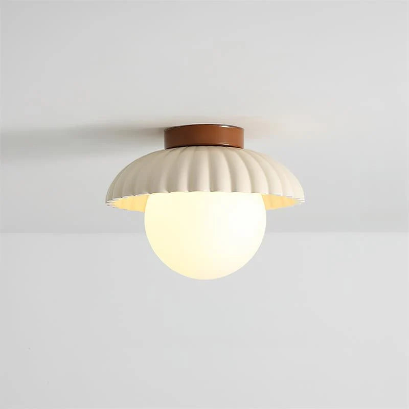 Ceiling Light | Scalloped Metal Shade & Opal Glass Globe | Flush-Mount
