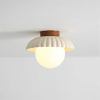 Ceiling Light | Scalloped Metal Shade & Opal Glass Globe | Flush-Mount