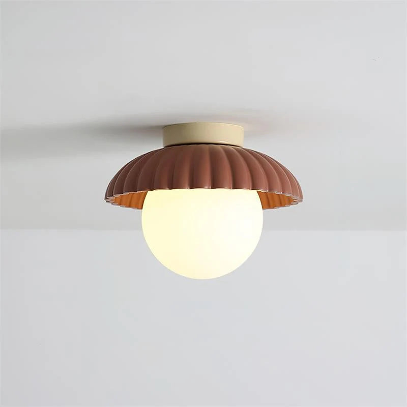 Ceiling Light | Scalloped Metal Shade & Opal Glass Globe | Flush-Mount