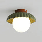 Ceiling Light | Scalloped Metal Shade & Opal Glass Globe | Flush-Mount