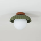 Ceiling Light | Scalloped Metal Shade & Opal Glass Globe | Flush-Mount