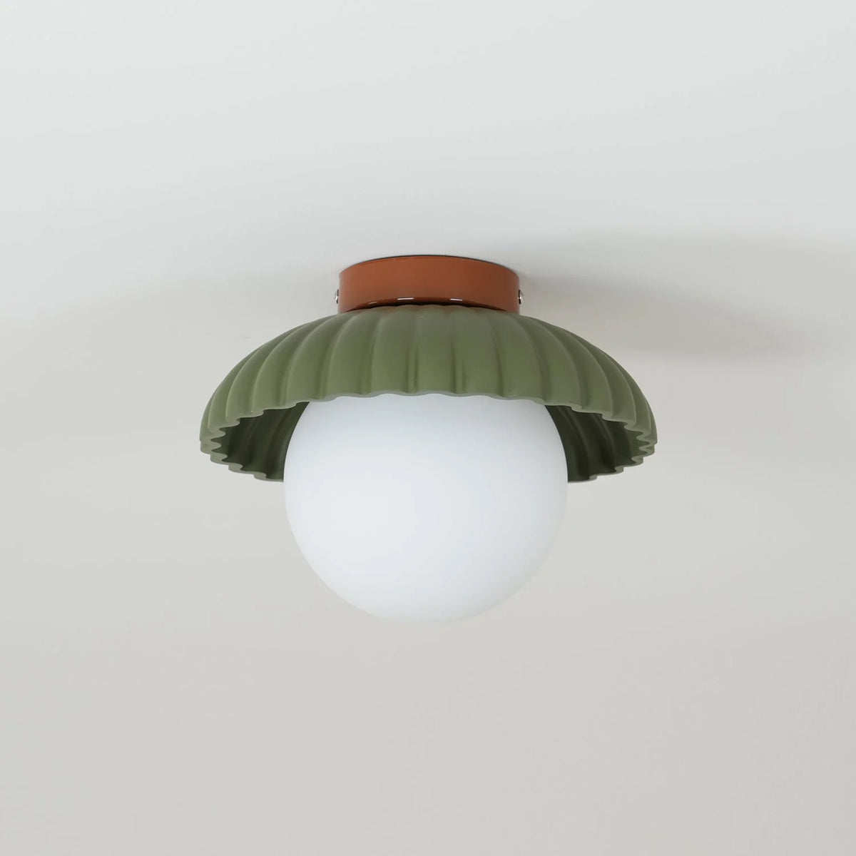 Ceiling Light | Scalloped Metal Shade & Opal Glass Globe | Flush-Mount