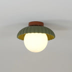 Ceiling Light | Scalloped Metal Shade & Opal Glass Globe | Flush-Mount