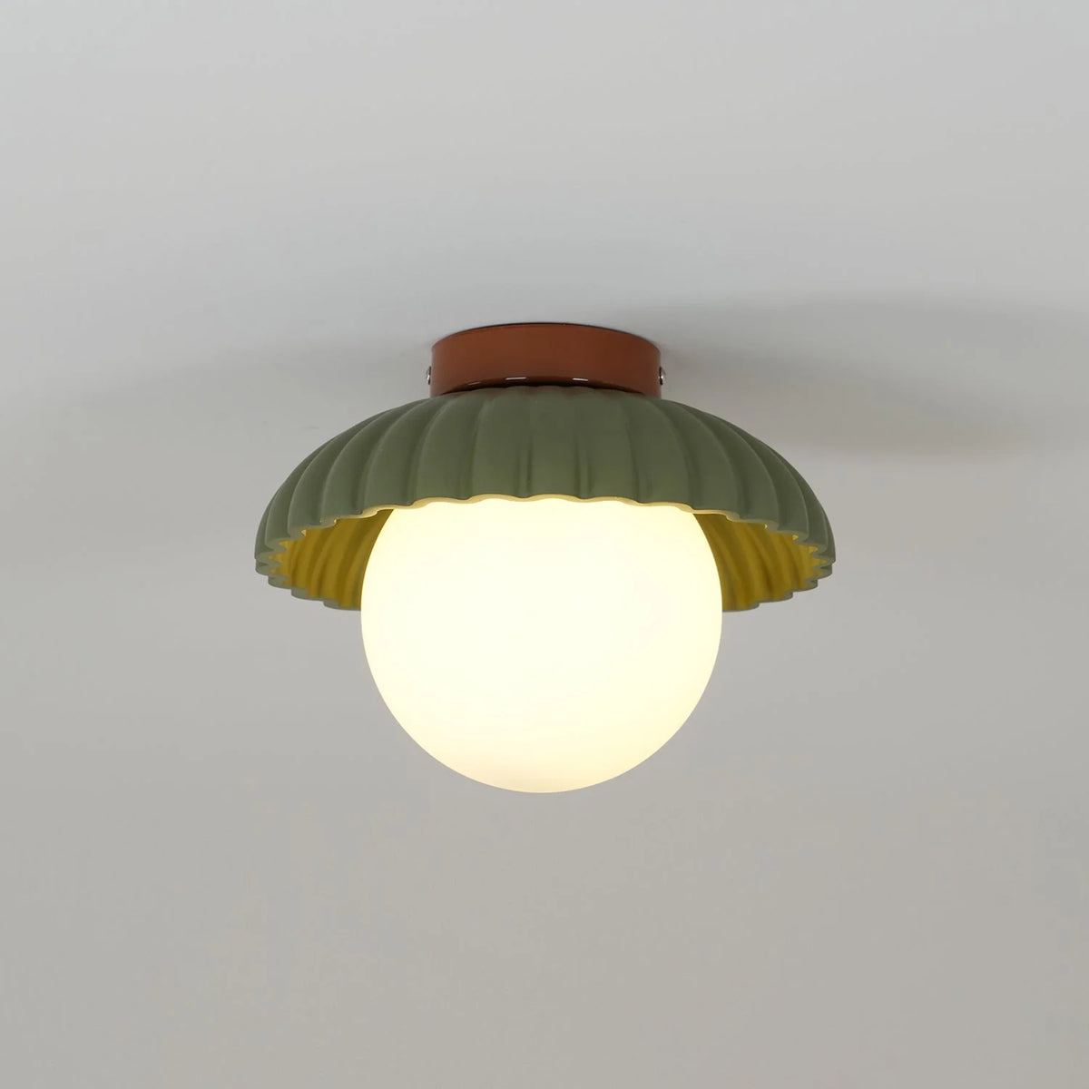 Ceiling Light | Scalloped Metal Shade & Opal Glass Globe | Flush-Mount